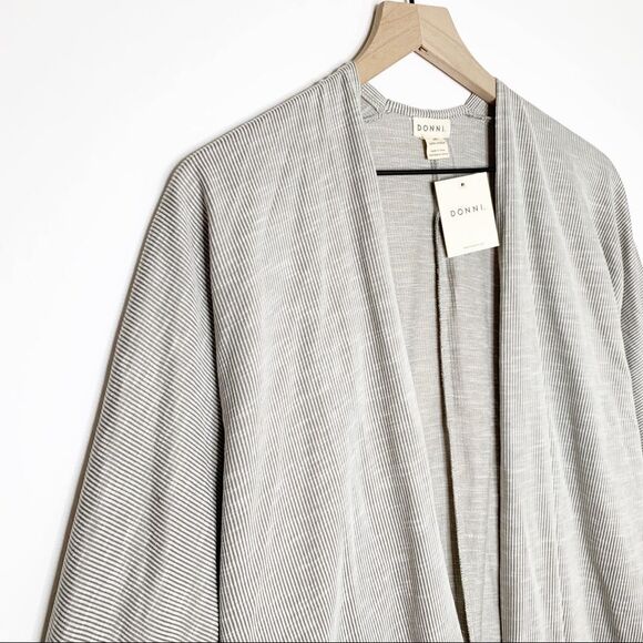 DONNI Charm Ribbed Long Open Sweater Cardigan White Gray OS Slouchy Oversized - Picture 2 of 7